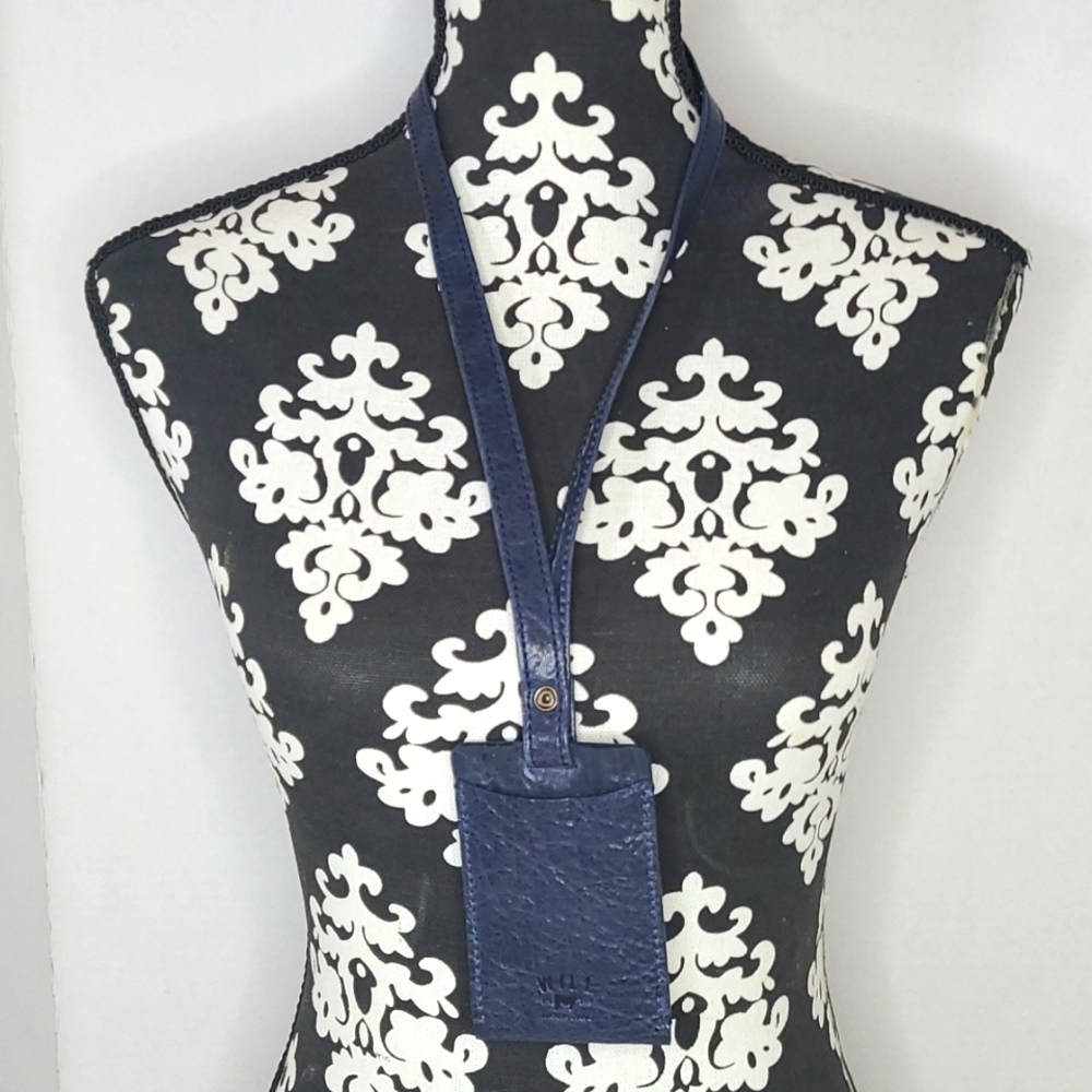 Nwot Wills leather good blue sapphire soft lamb leather ID landyard.